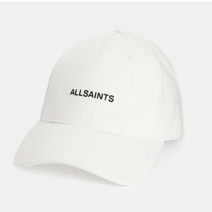 AllSaints Logo Cotton Baseball Cap in White /Dull Nickel